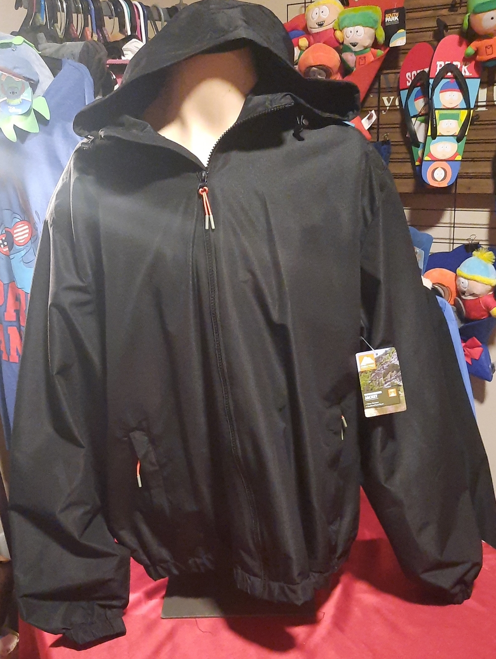 Mens Ozark Trail Black Hooded Water Resistant Windbreaker